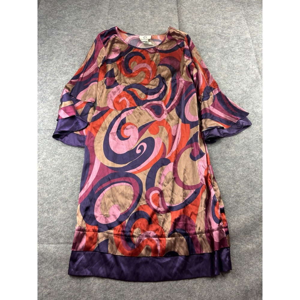 VTG Funky Bell Sleeve Satin Shift Dress Psychedelic Velma Groovy 90s 00s Retro 4